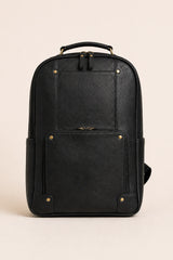 Classic Laptop Leather Backpack, Black