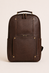 Classic Laptop Leather Backpack, Chocolate Brown
