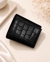 Black Leather - Croco Texture Tri Fold Wallet
