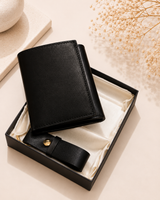 Black Leather Keychain and Wallet Set